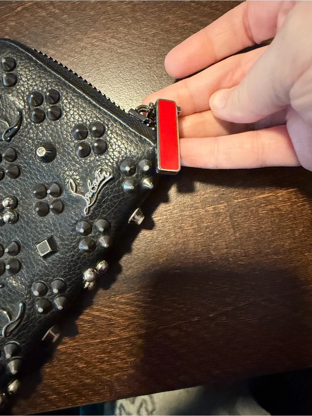 Authentic Christian Louboutin Black Embellished Zip-Around Wallet